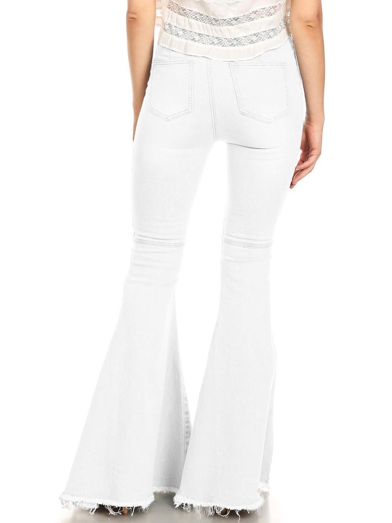 Anna-Kaci Women's Fashion High Waist Long Denim Bell Bottom Jeans Flared Pants, Off White, XX-Large - Image 3